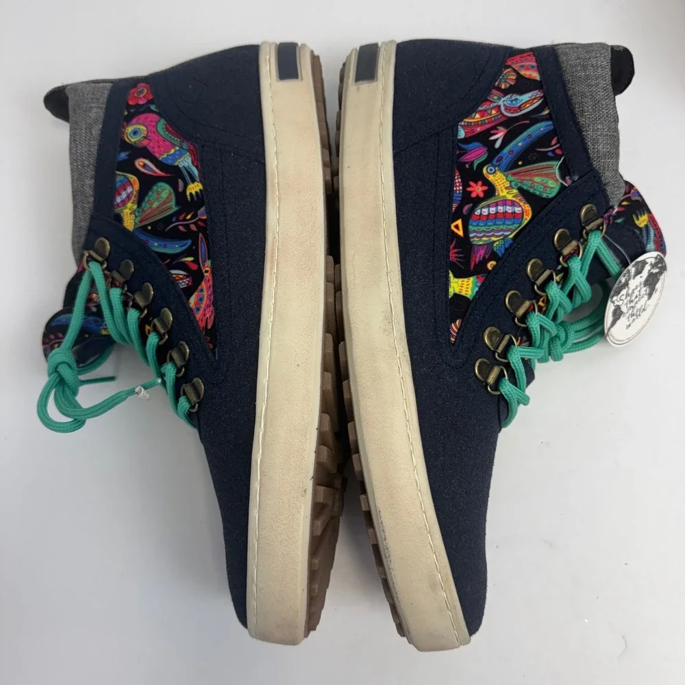 Inkkas Zocalo Camping Boot Mens 11‎ Navy Blue Canvas Bird Print SS210522 New